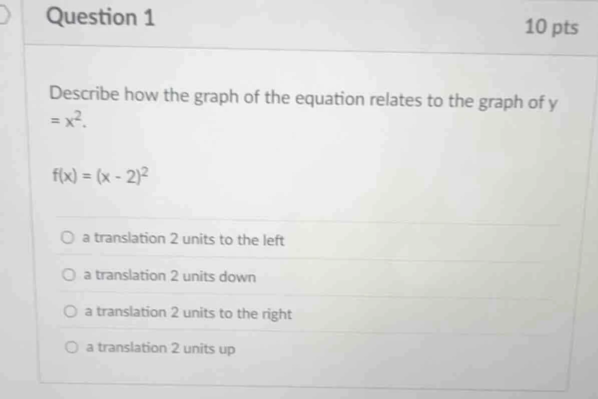 question 1 10 pts describe how the graph of the equation relates to the…