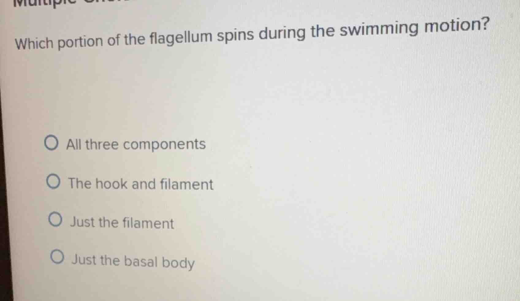 which portion of the flagellum spins during the swimming motion? all th…