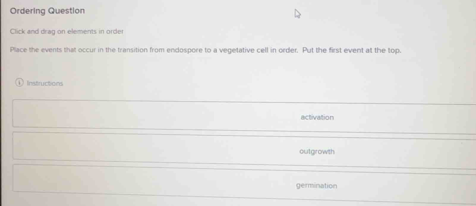ordering question click and drag on elements in order place the events …