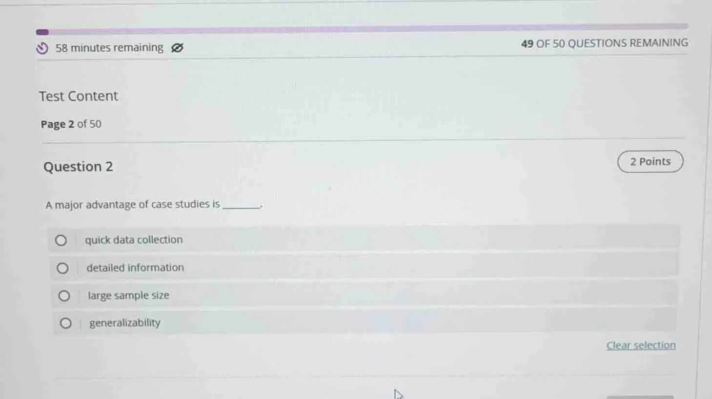 test content page 2 of 50 question 2 2 points a major advantage of case…