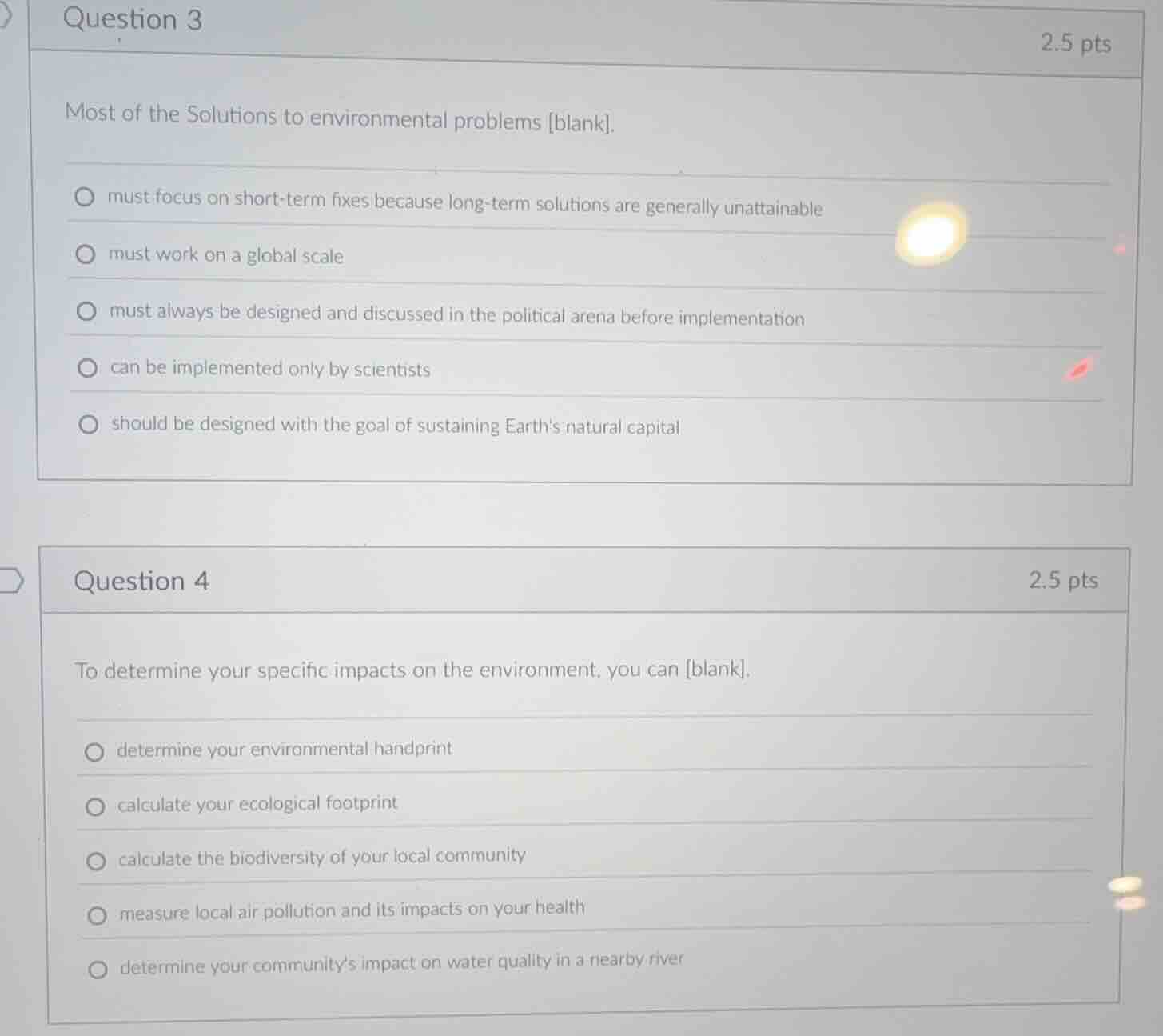 question 3 2.5 pts most of the solutions to environmental problems blan…