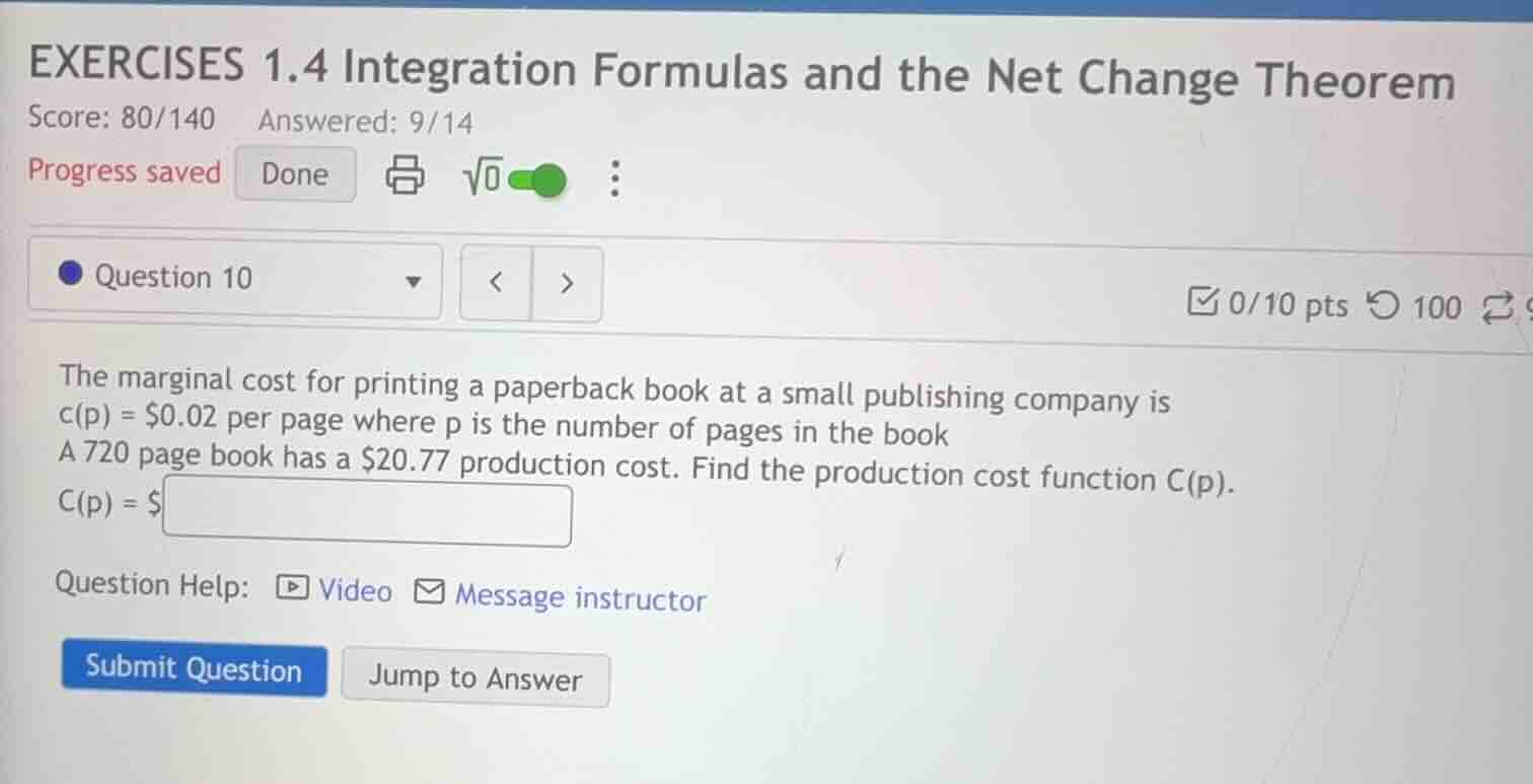 exercises 1.4 integration formulas and the net change theorem score: 80…
