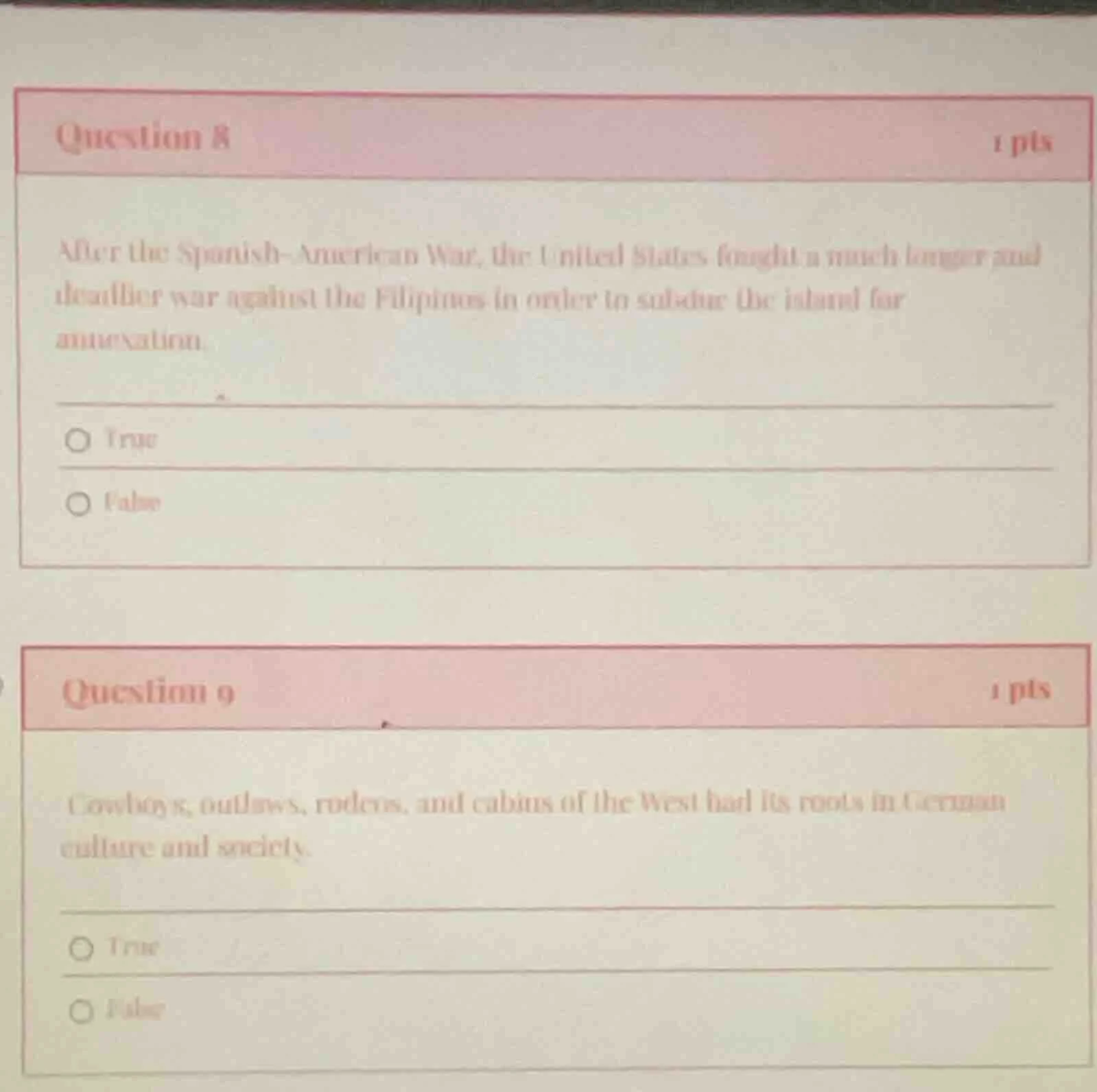 question 8 1 pts after the spanish - american war, the united states fo…