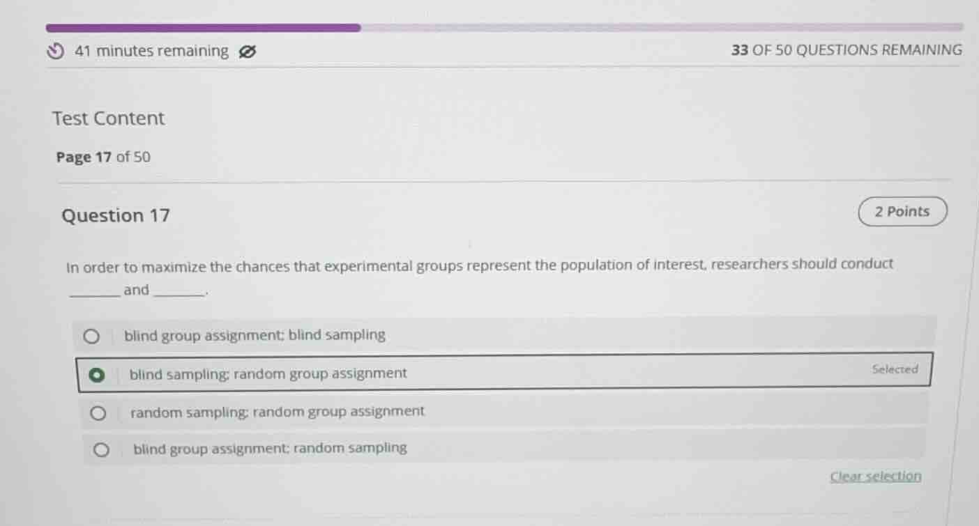 question 17 in order to maximize the chances that experimental groups r…