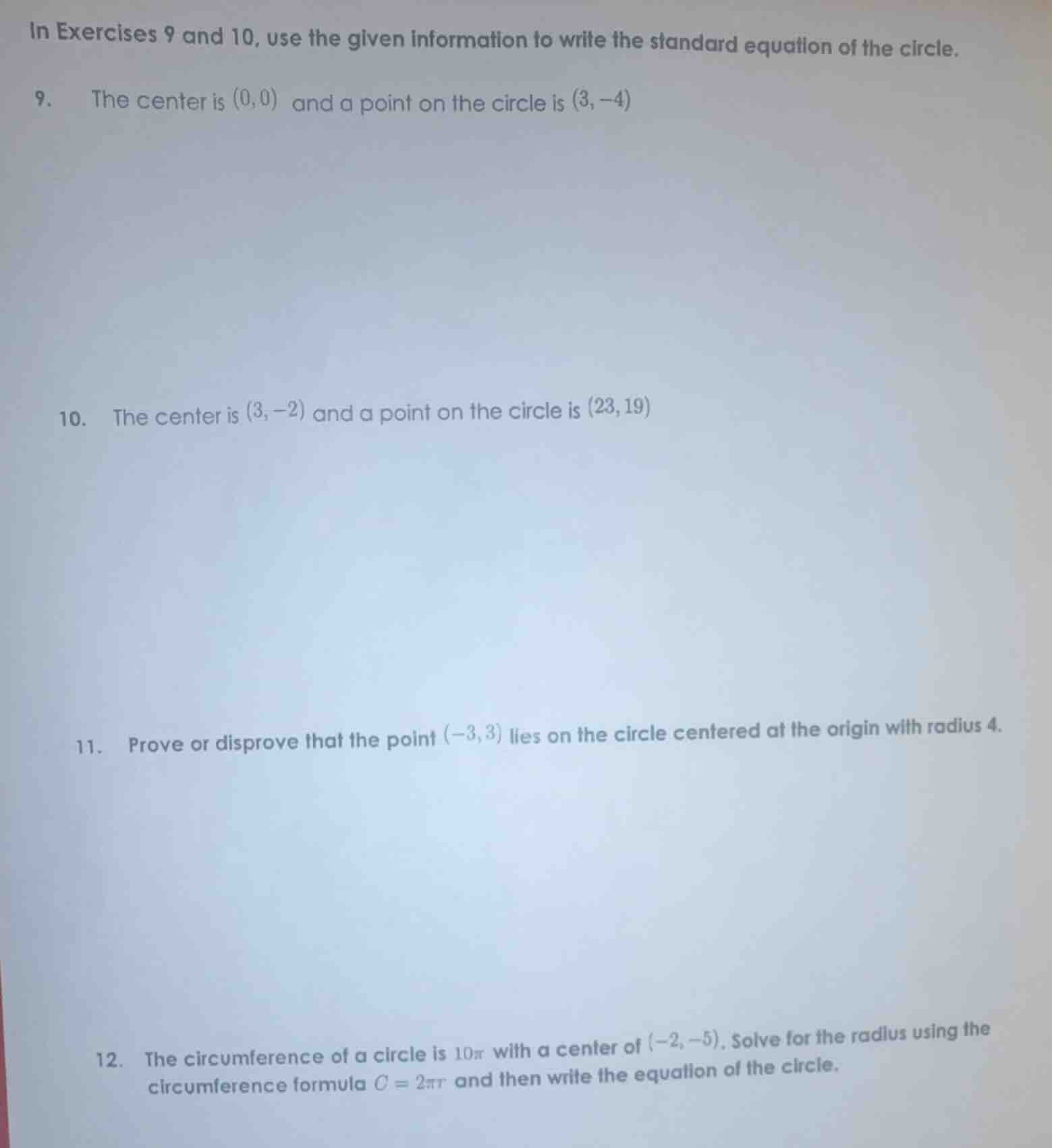 in exercises 9 and 10, use the given information to write the standard …