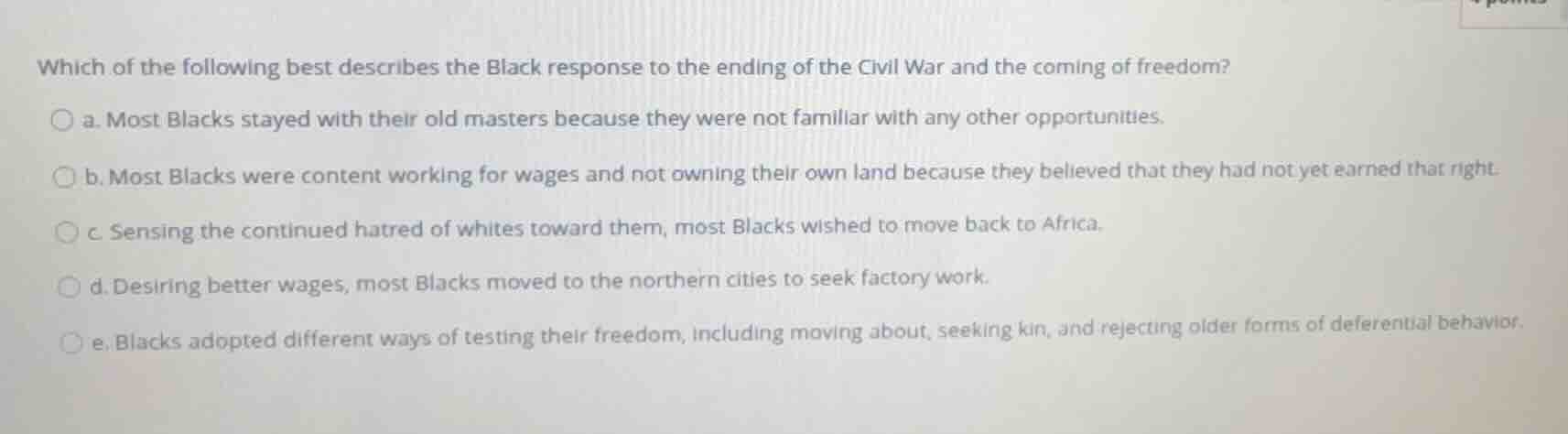which of the following best describes the black response to the ending …