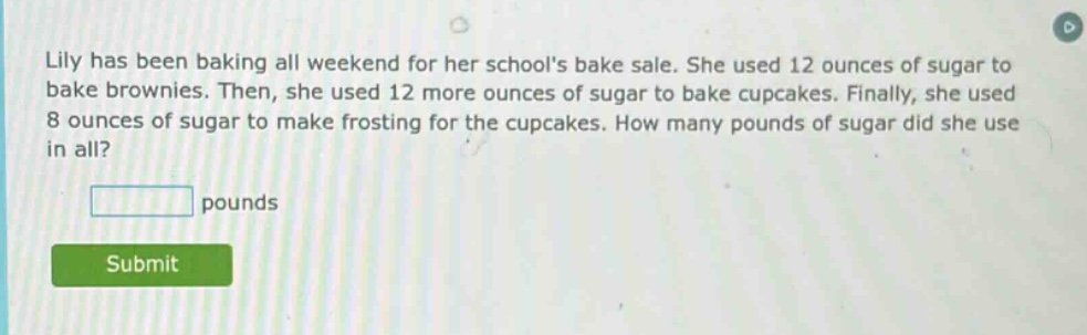 lily has been baking all weekend for her schools bake sale. she used 12…