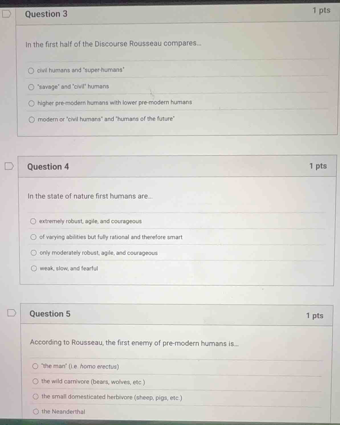 question 3 1 pts in the first half of the discourse rousseau compares..…
