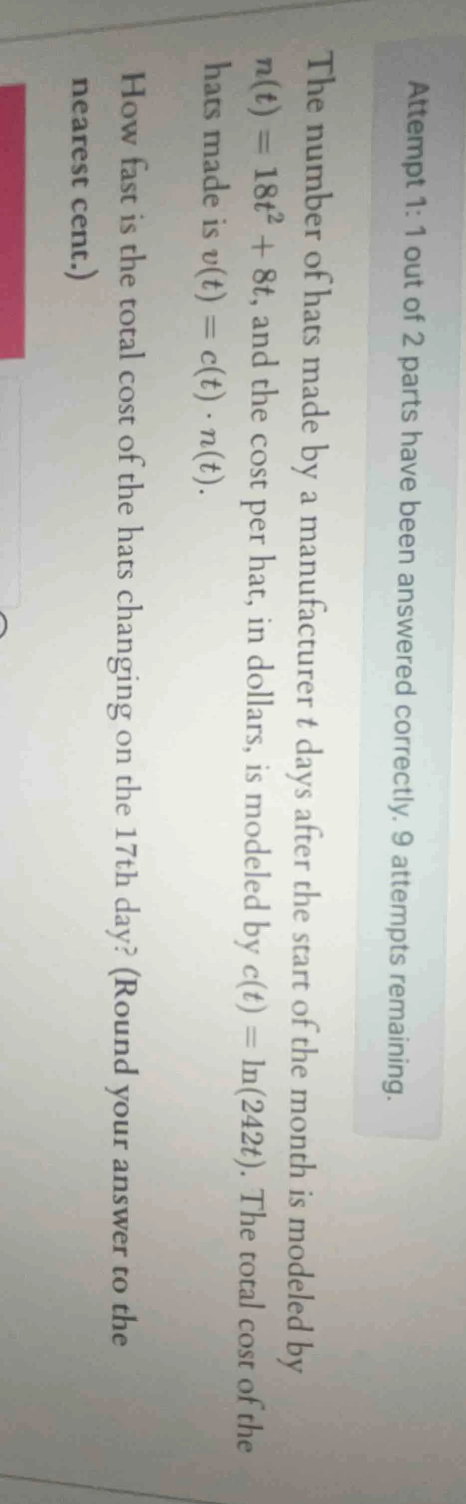 the number of hats made by a manufacturer ( t ) days after the start of…