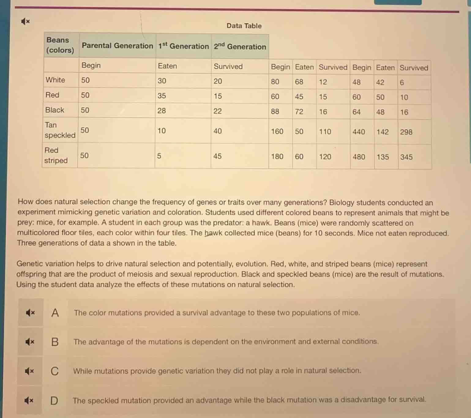data table beans (colors) | parental generation | 1st generation | 2nd …