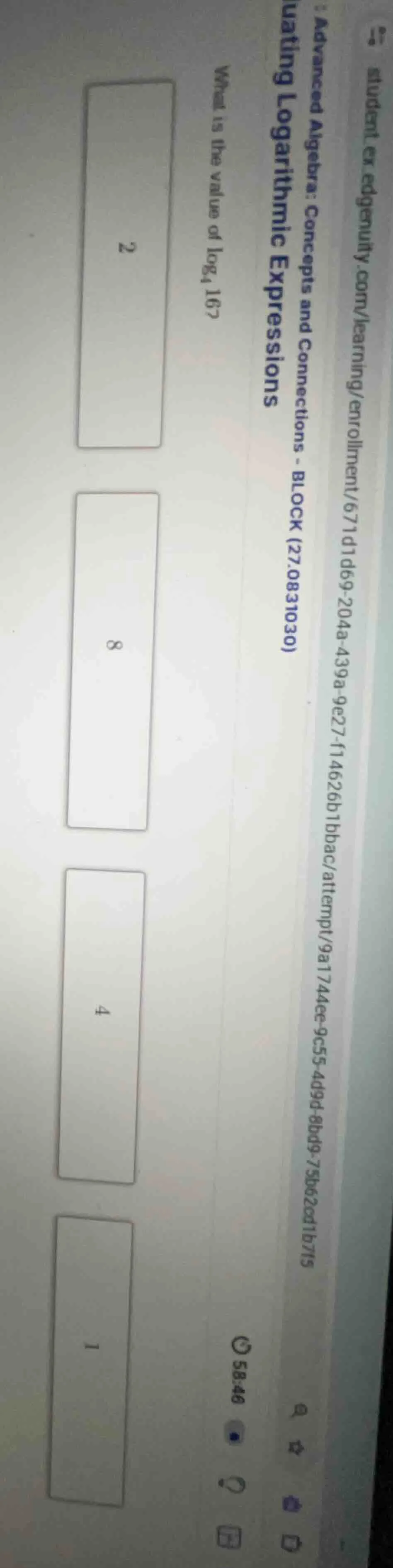 what is the value of \\(\\log_{4} 16\\)?