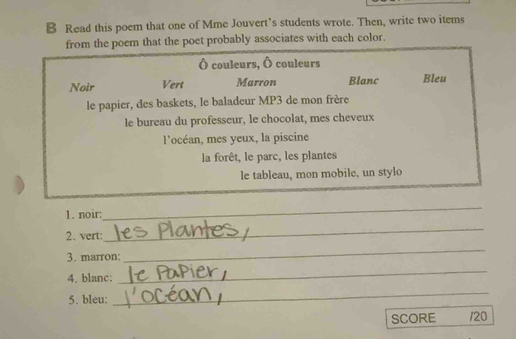 b read this poem that one of mme jouvert’s students wrote. then, write …