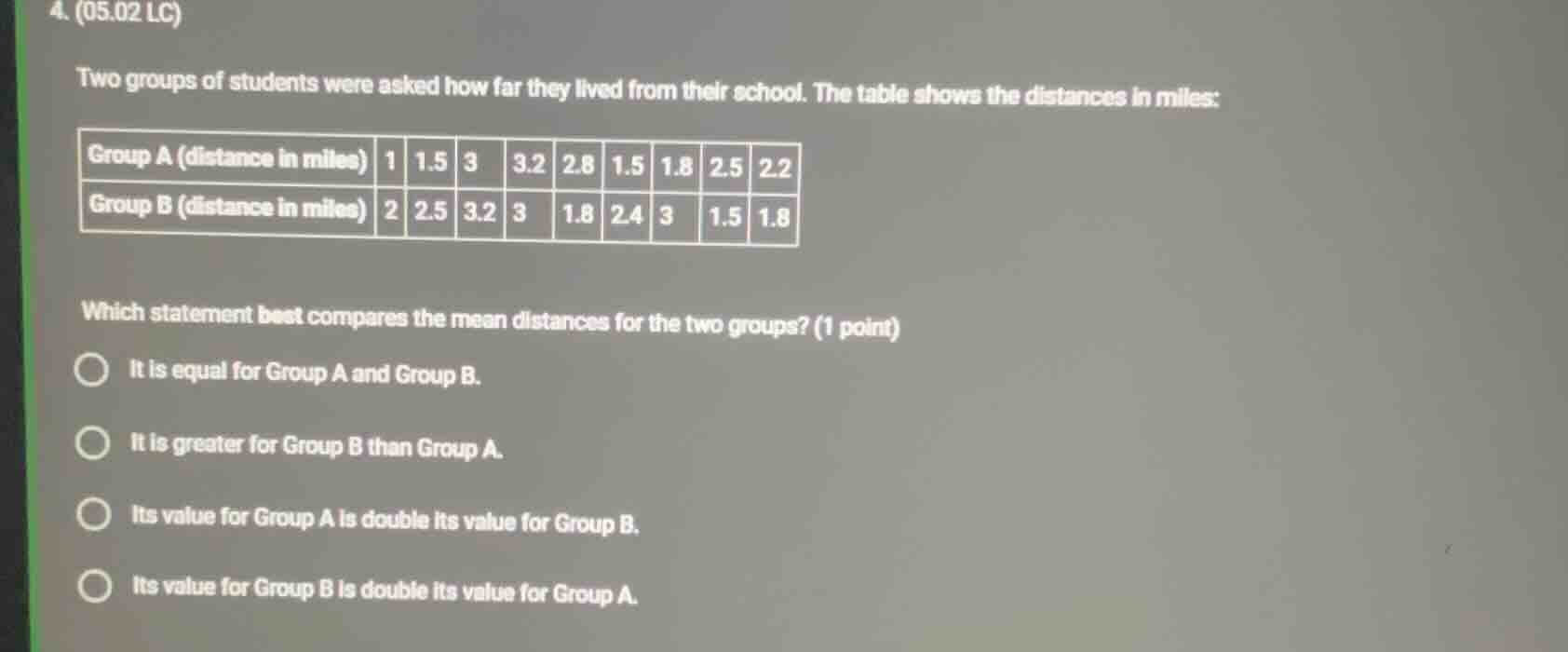 4. (05.02 lc) two groups of students were asked how far they lived from…