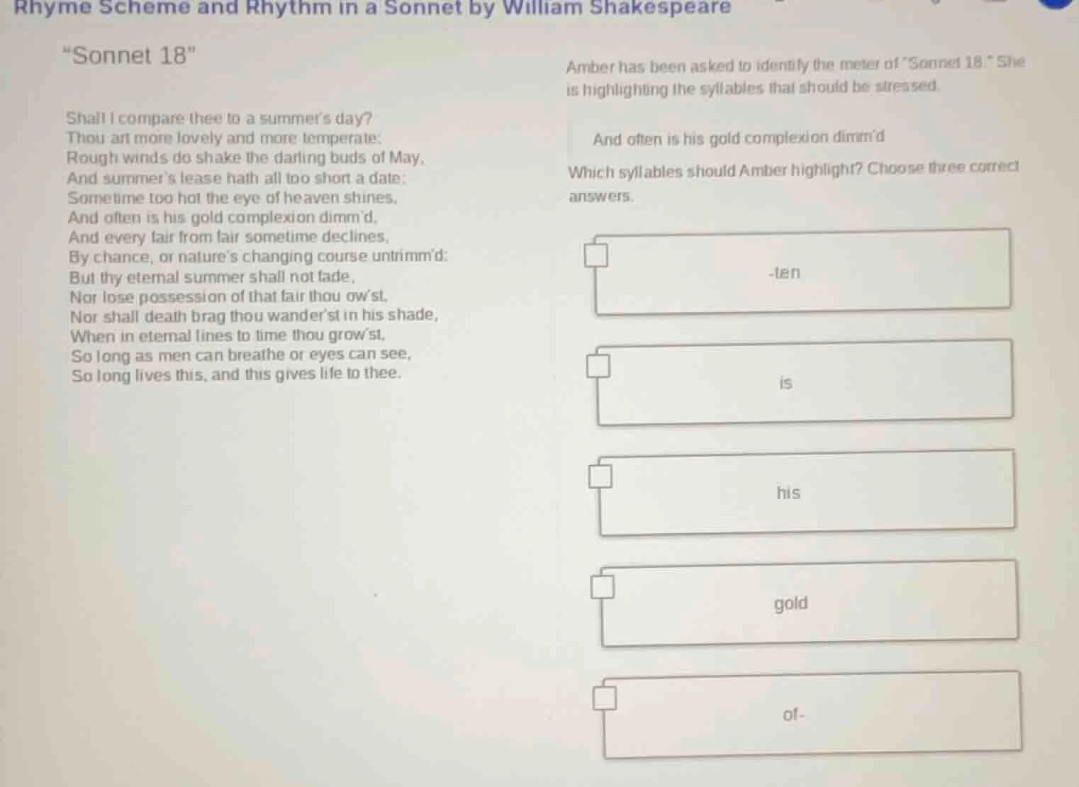rhyme scheme and rhythm in a sonnet by william shakespeare \sonnet 18\ …