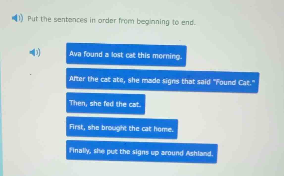 put the sentences in order from beginning to end. ava found a lost cat …