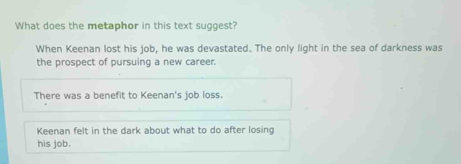 what does the metaphor in this text suggest? when keenan lost his job, …
