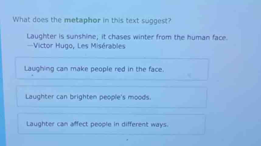 what does the metaphor in this text suggest? laughter is sunshine, it c…