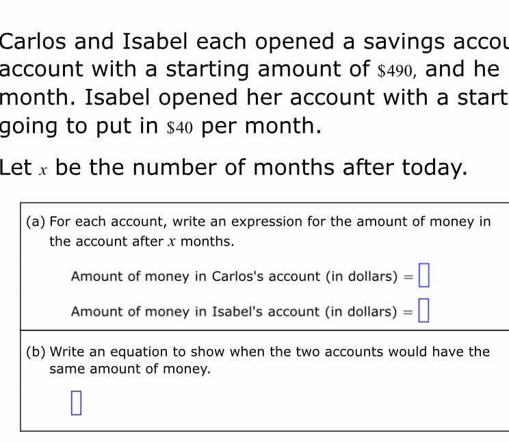 carlos and isabel each opened a savings accou account with a starting a…