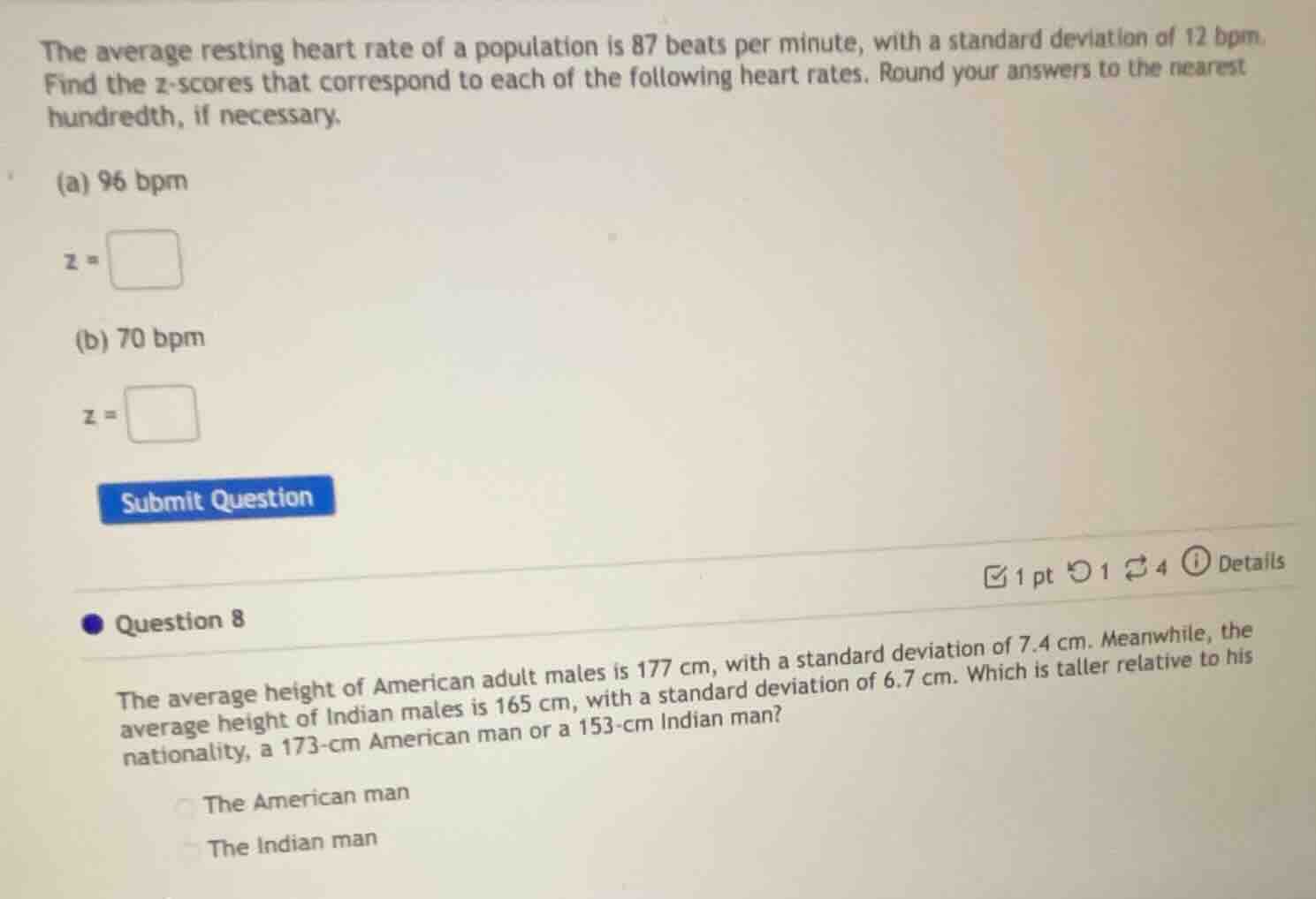 the average resting heart rate of a population is 87 beats per minute, …