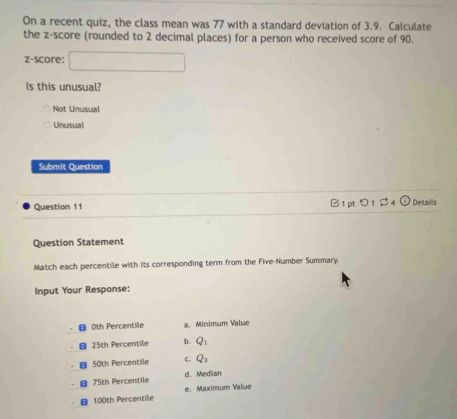 on a recent quiz, the class mean was 77 with a standard deviation of 3.…