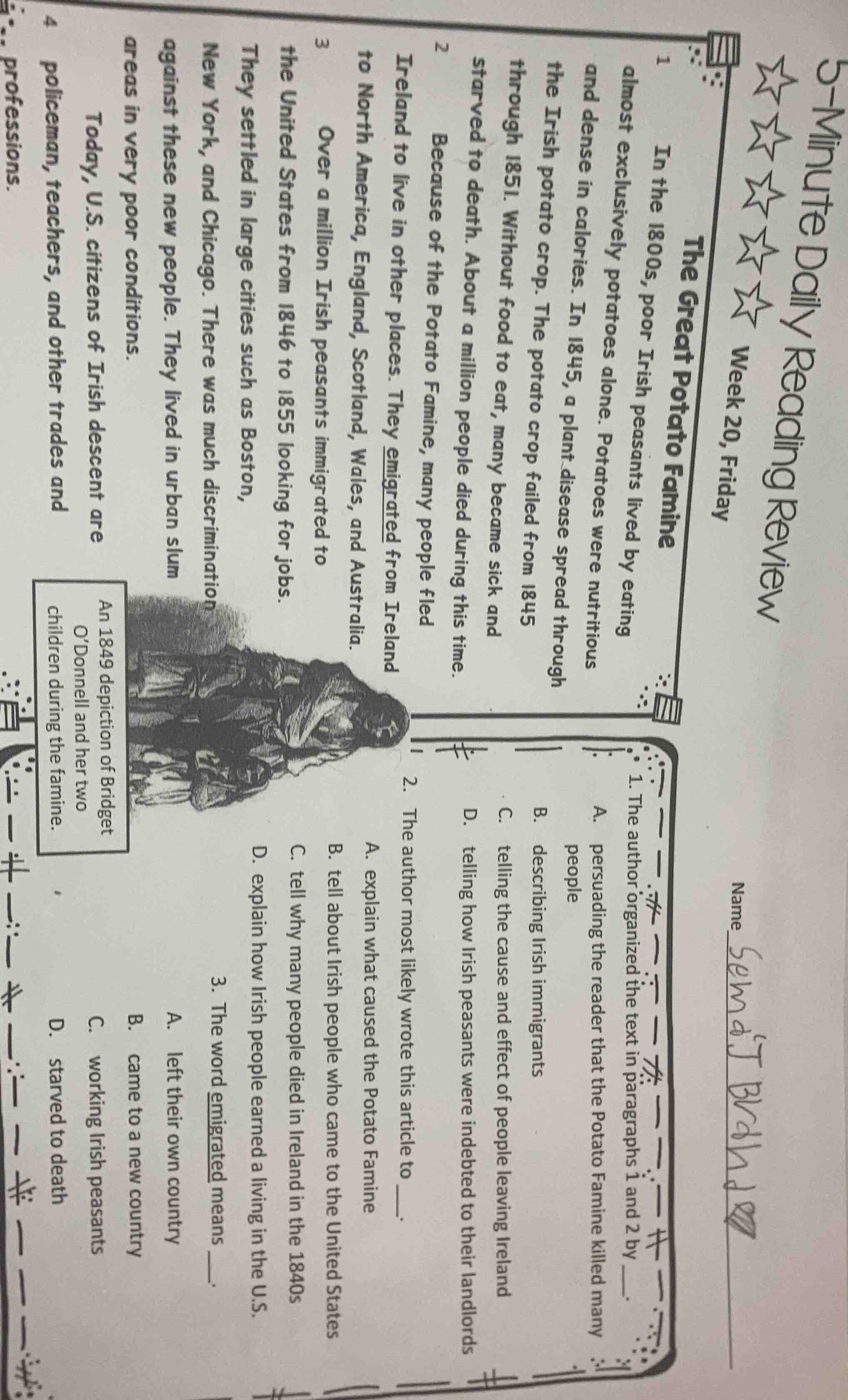 5-minute daily reading review week 20, friday the great potato famine 1…