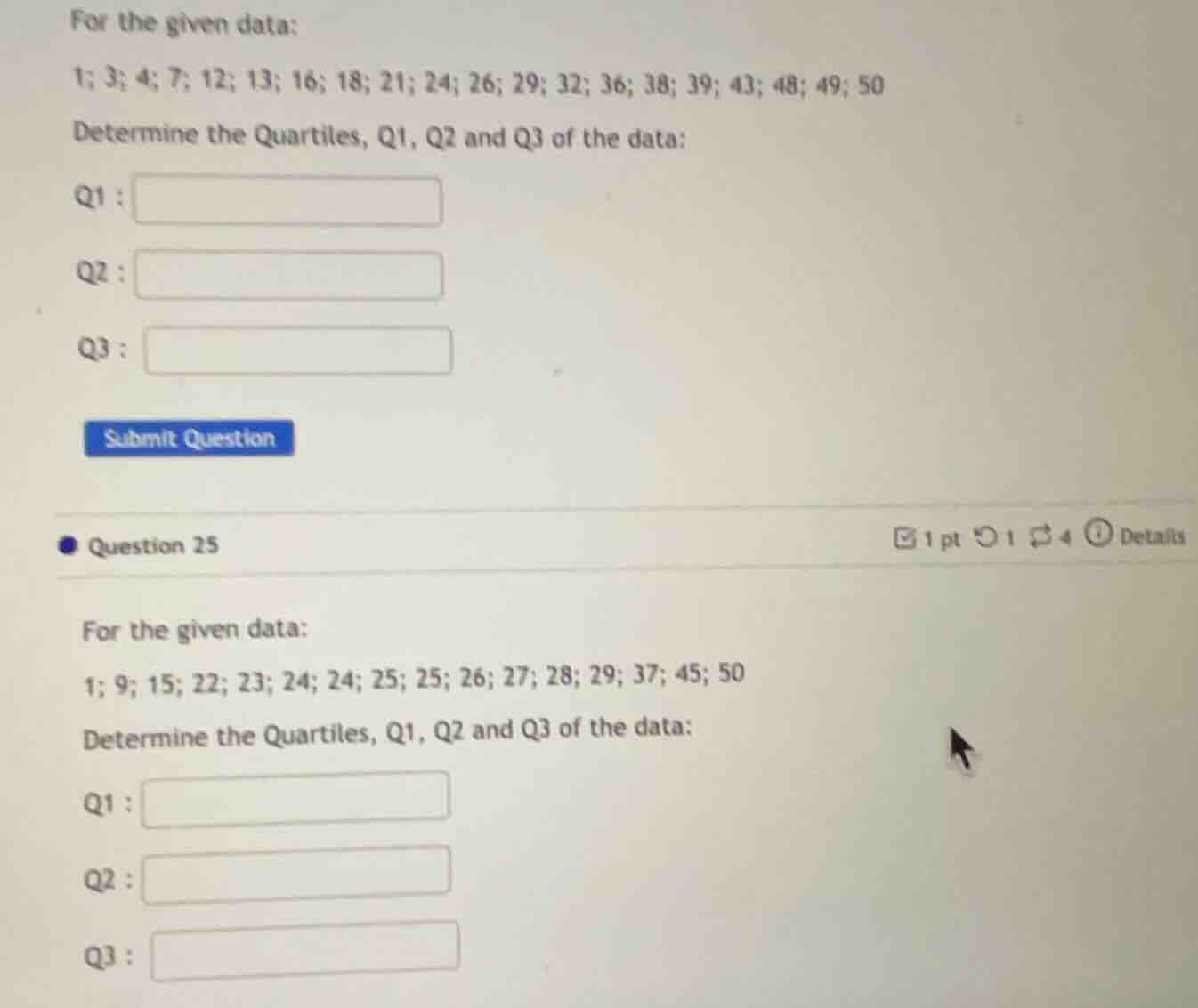 for the given data: 1; 3; 4; 7; 12; 13; 16; 18; 21; 24; 26; 29; 32; 36;…