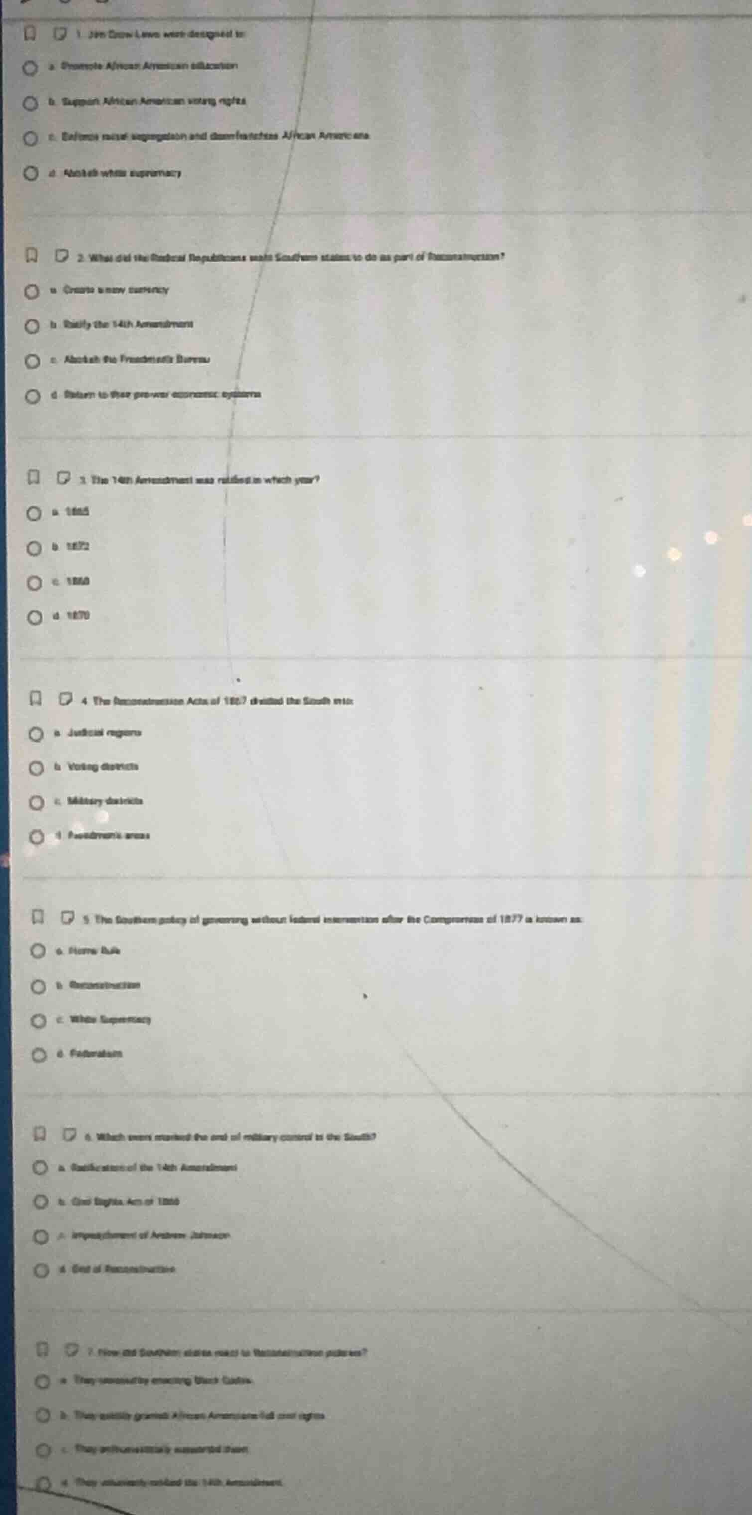 1. jim crow laws were designed to a. promote african american education…