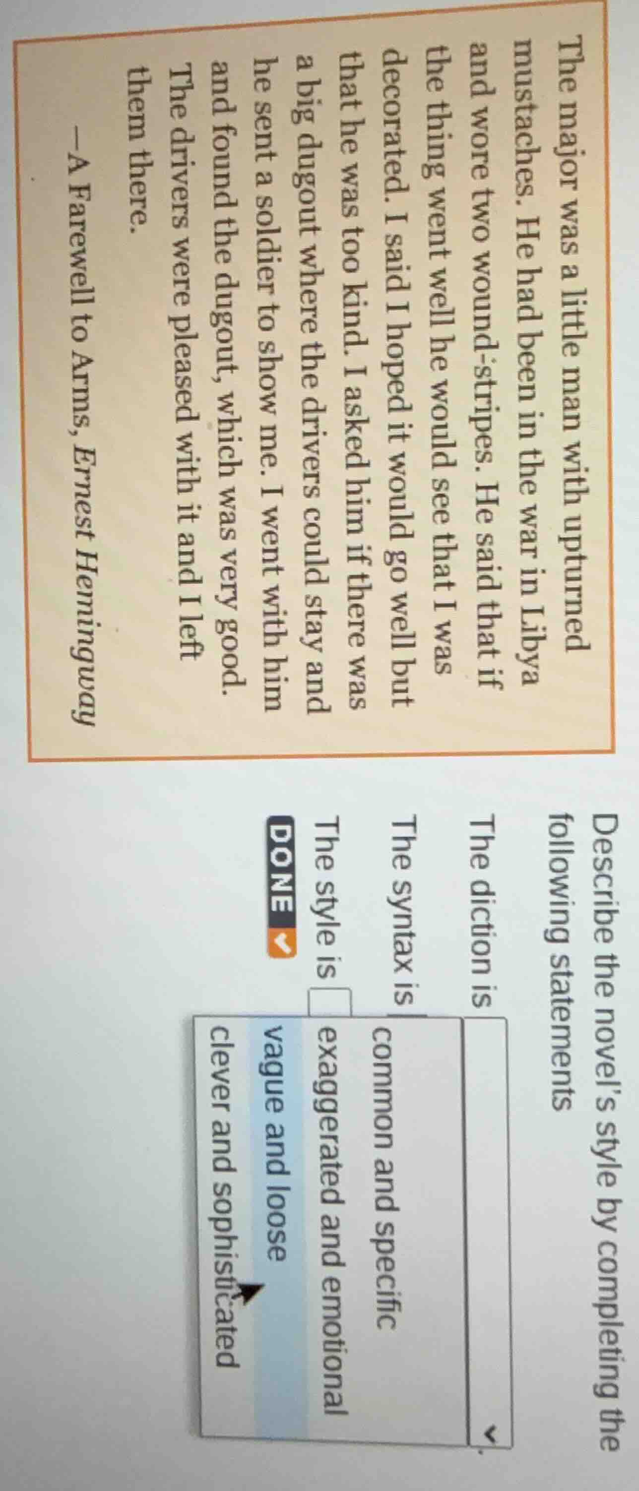 —a farewell to arms, ernest hemingway the major was a little man with u…