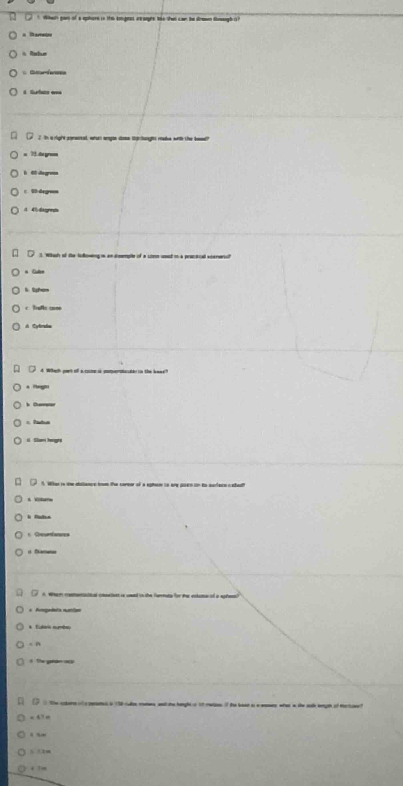 1 which part of a sphere is the longest straight line that can be drawn…