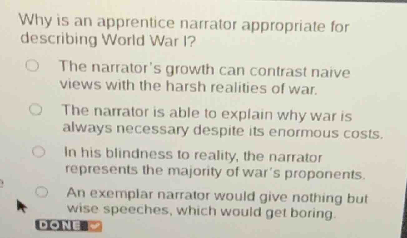why is an apprentice narrator appropriate for describing world war i? t…