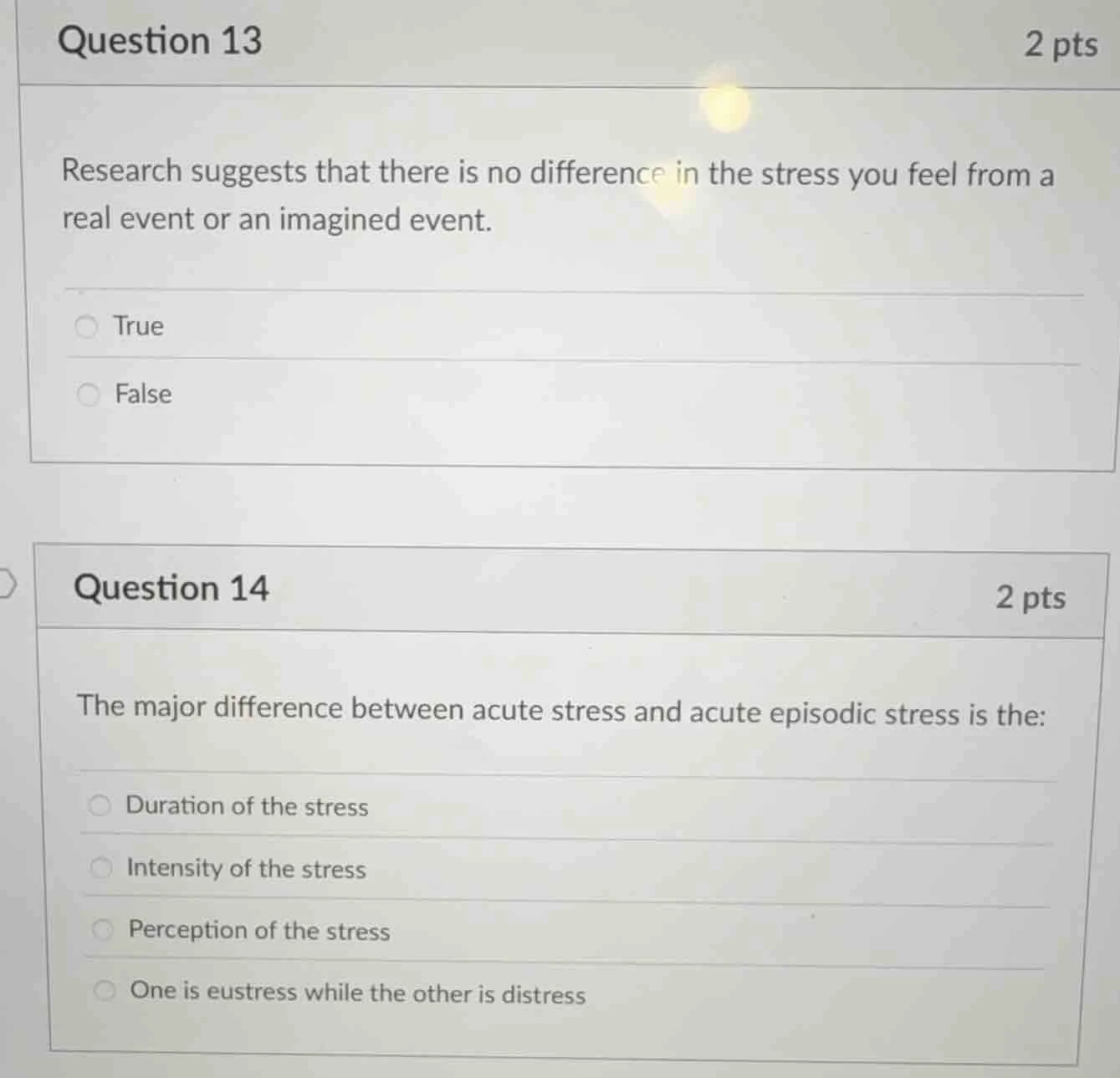question 13 research suggests that there is no difference in the stress…