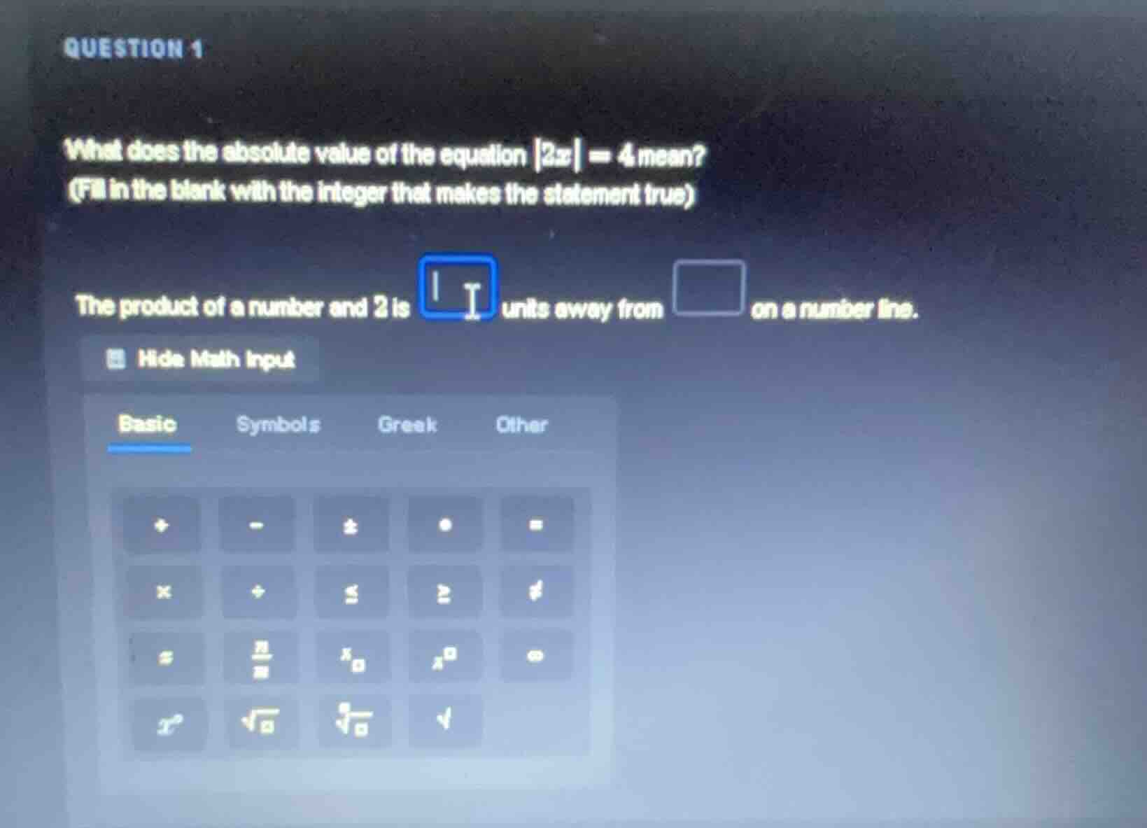 question 1 what does the absolute value of the equation \\(|2x| = 4\\) …