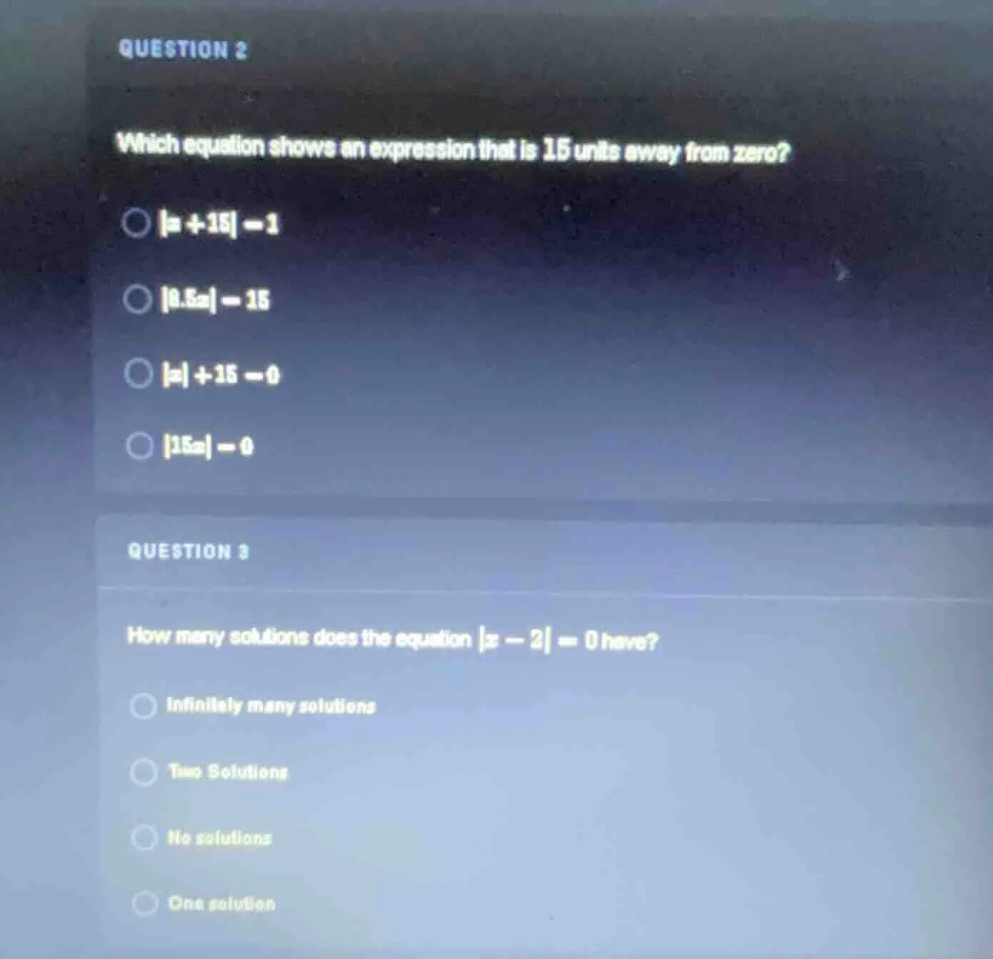 question 2 which equation shows an expression that is 15 units away fro…
