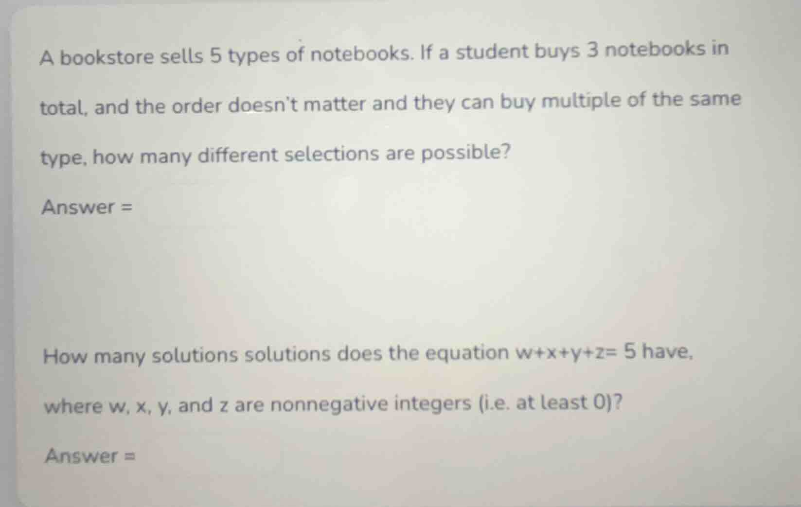 a bookstore sells 5 types of notebooks. if a student buys 3 notebooks i…