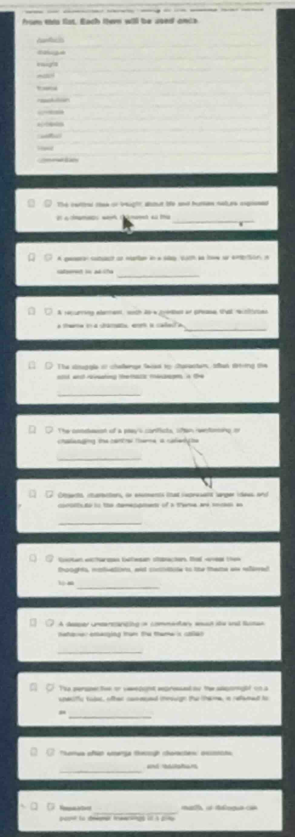 from the list. each item will be used once. (words list: conflict, dial…