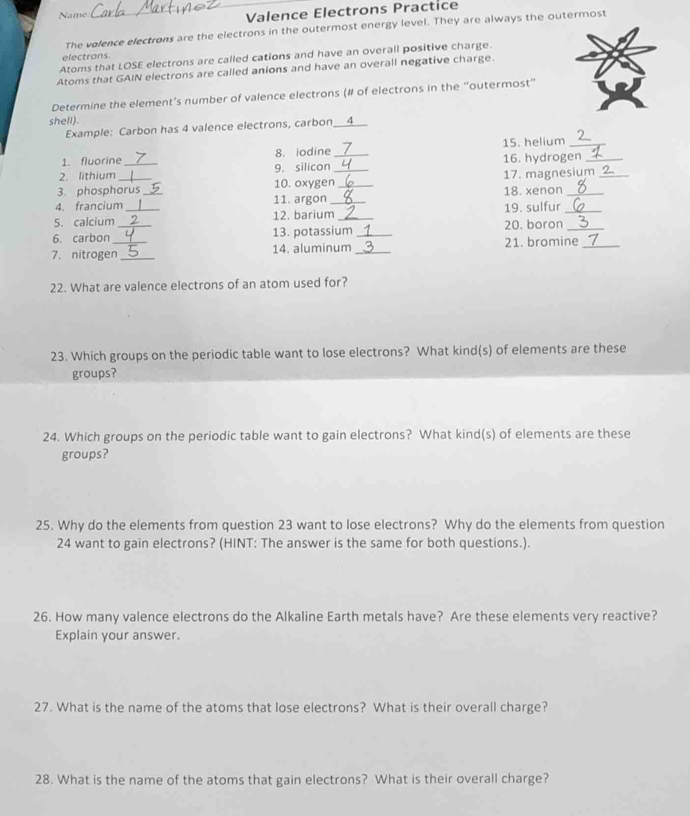 name: carla martinez valence electrons practice the valence electrons a…