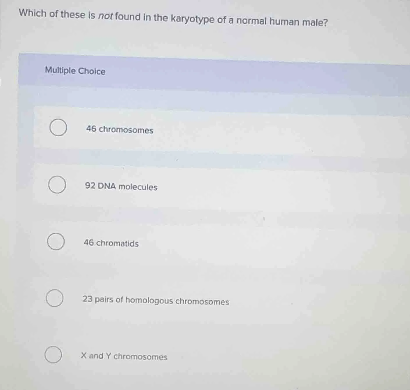 which of these is not found in the karyotype of a normal human male? mu…