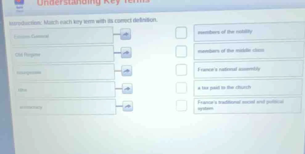 understanding key terms introduction: match each key term with its corr…