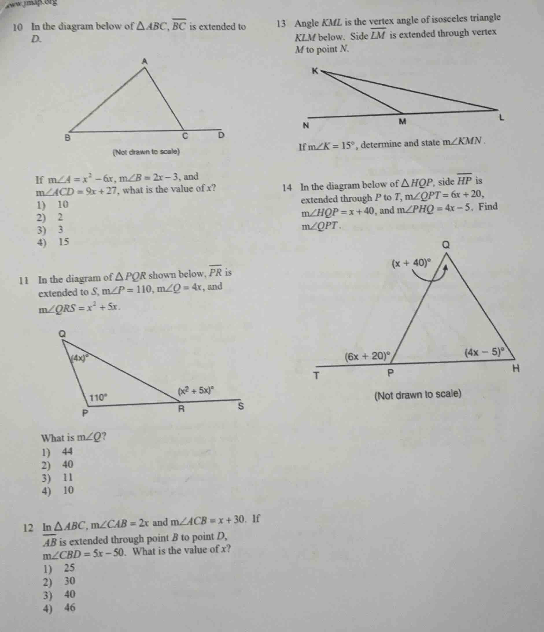 10 in the diagram below of $\\triangle abc$, $\\overline{bc}$ is extend…