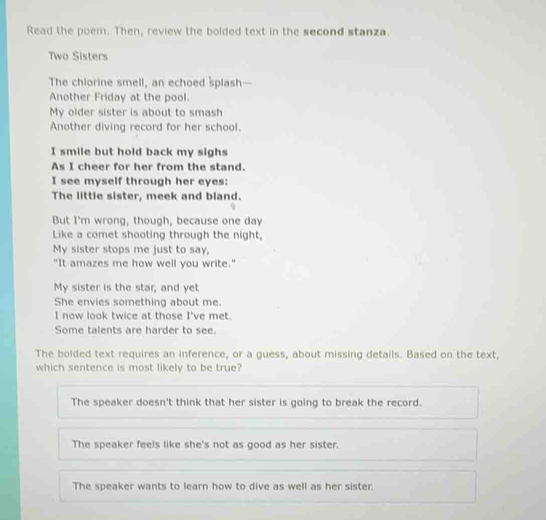 read the poem. then, review the bolded text in the second stanza. two s…