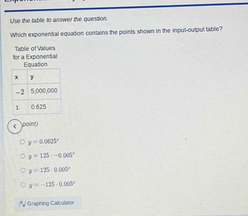 use the table to answer the question. which exponential equation contai…