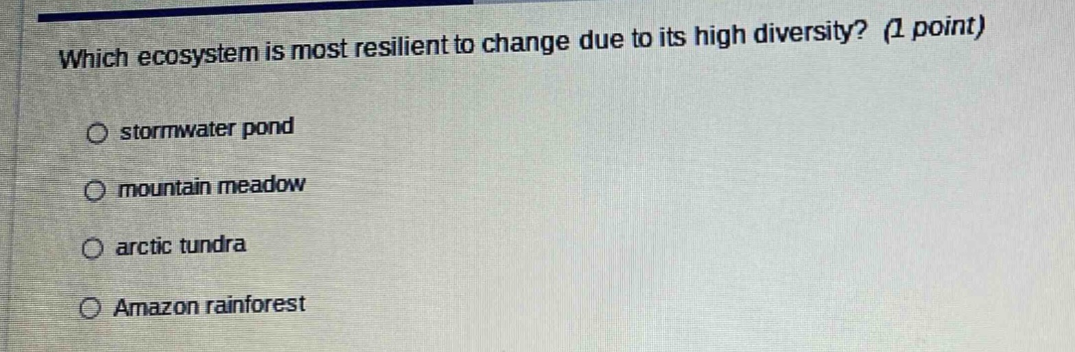 which ecosystem is most resilient to change due to its high diversity? …