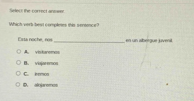 select the correct answer. which verb best completes this sentence? est…