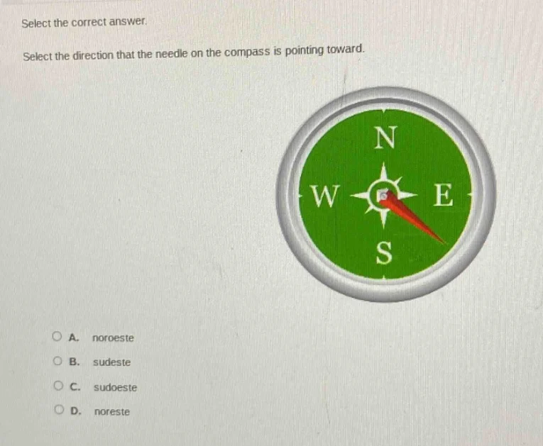 select the correct answer. select the direction that the needle on the …