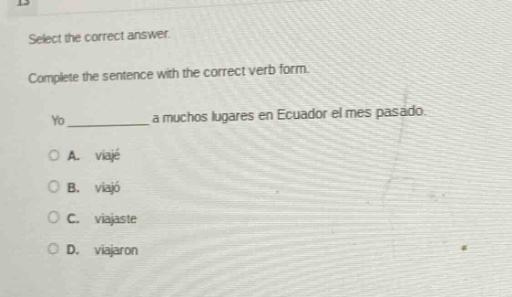select the correct answer. complete the sentence with the correct verb …