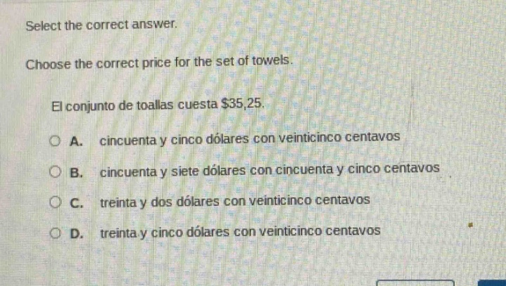 select the correct answer. choose the correct price for the set of towe…