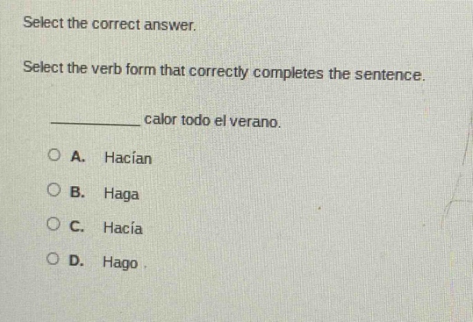 select the correct answer. select the verb form that correctly complete…