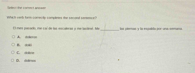 select the correct answer which verb form correctly completes the secon…