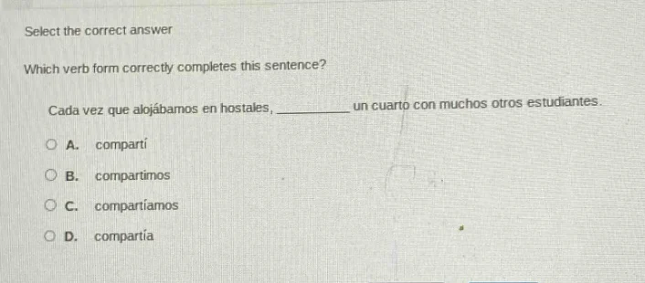select the correct answer which verb form correctly completes this sent…