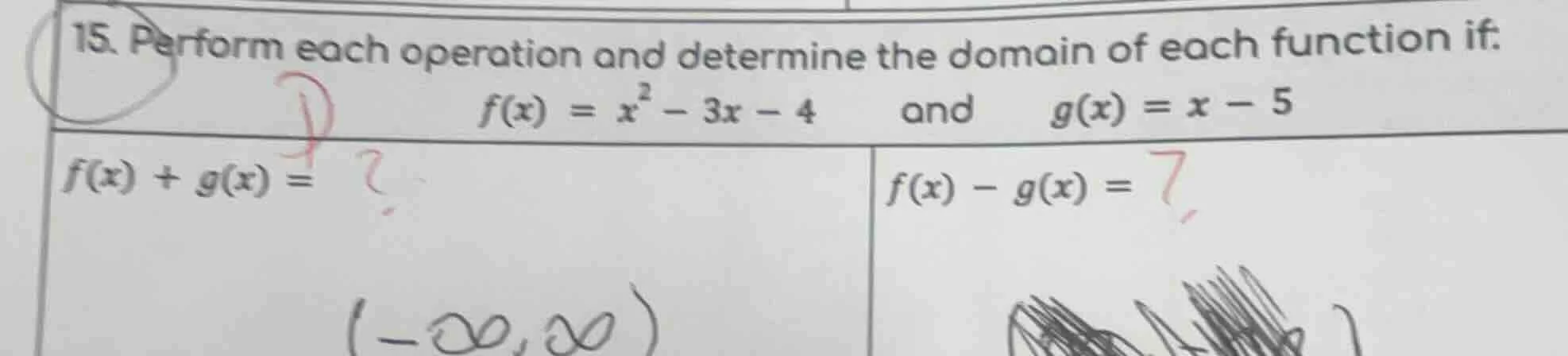 15. perform each operation and determine the domain of each function if…